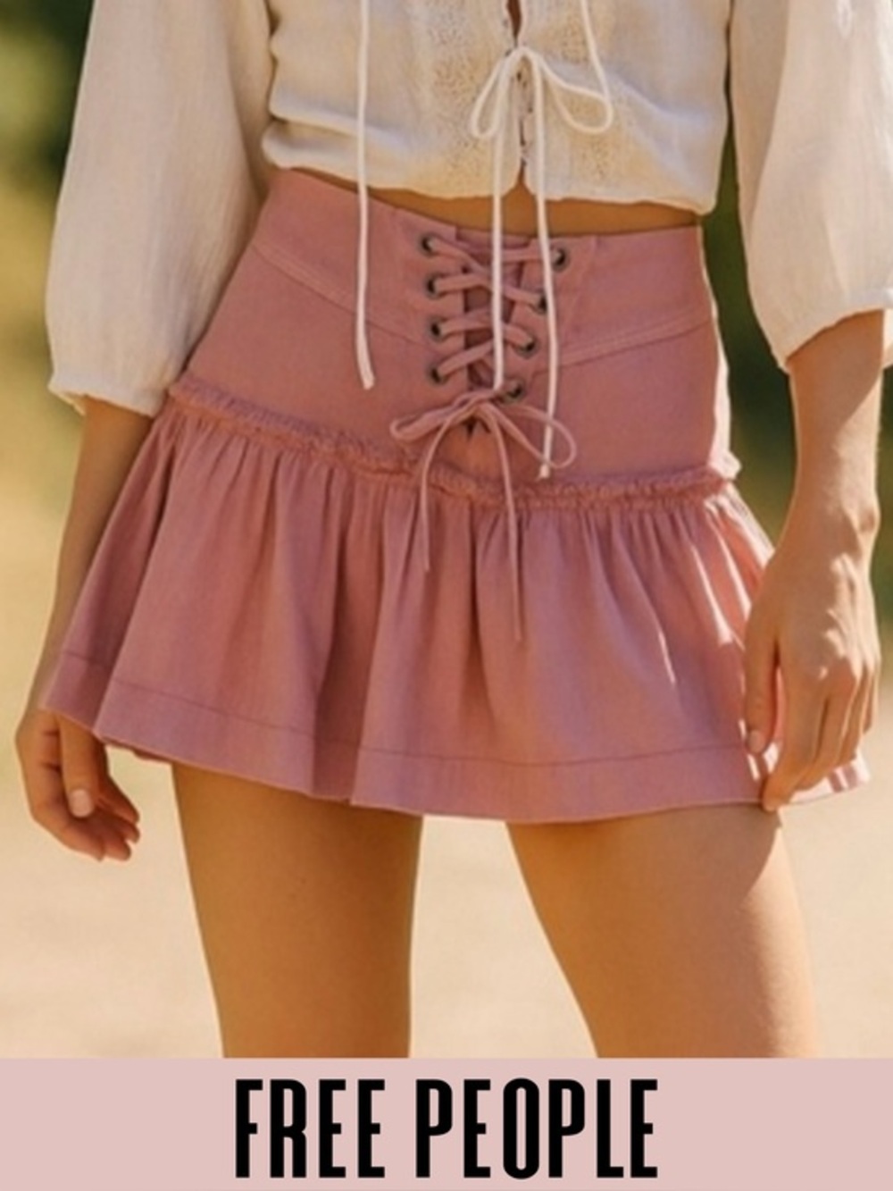 Free People mini skirt ruffled tiered pleated lace-up boho XS